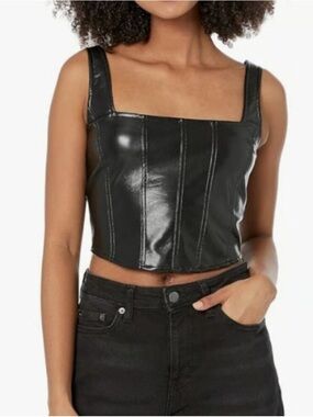 Show Me Your MuMu Black Faux Leather Square-Neck Top